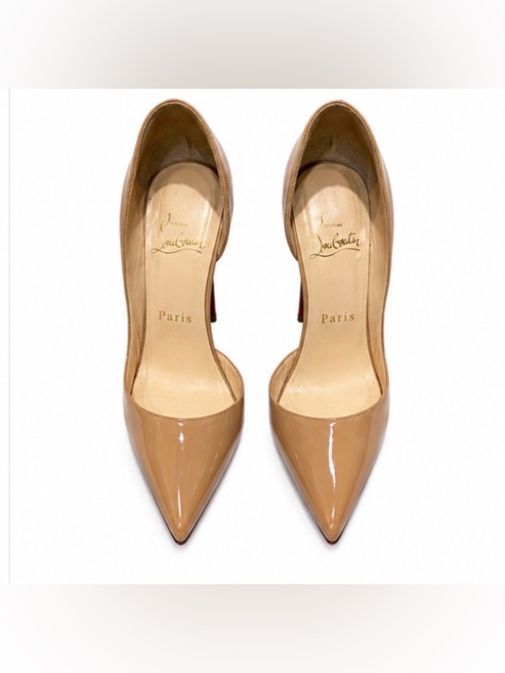 Christian Louboutin Beige Patent Pointed-Toe Pumps